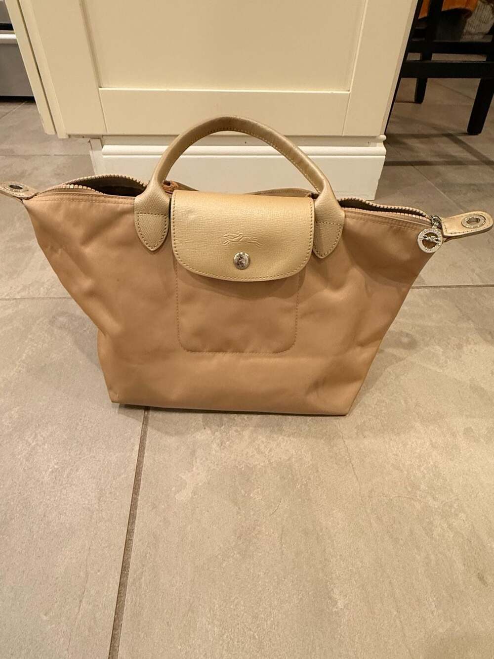 Longchamp Le Pliage Nylon Top Handle Bag Beige Gold
